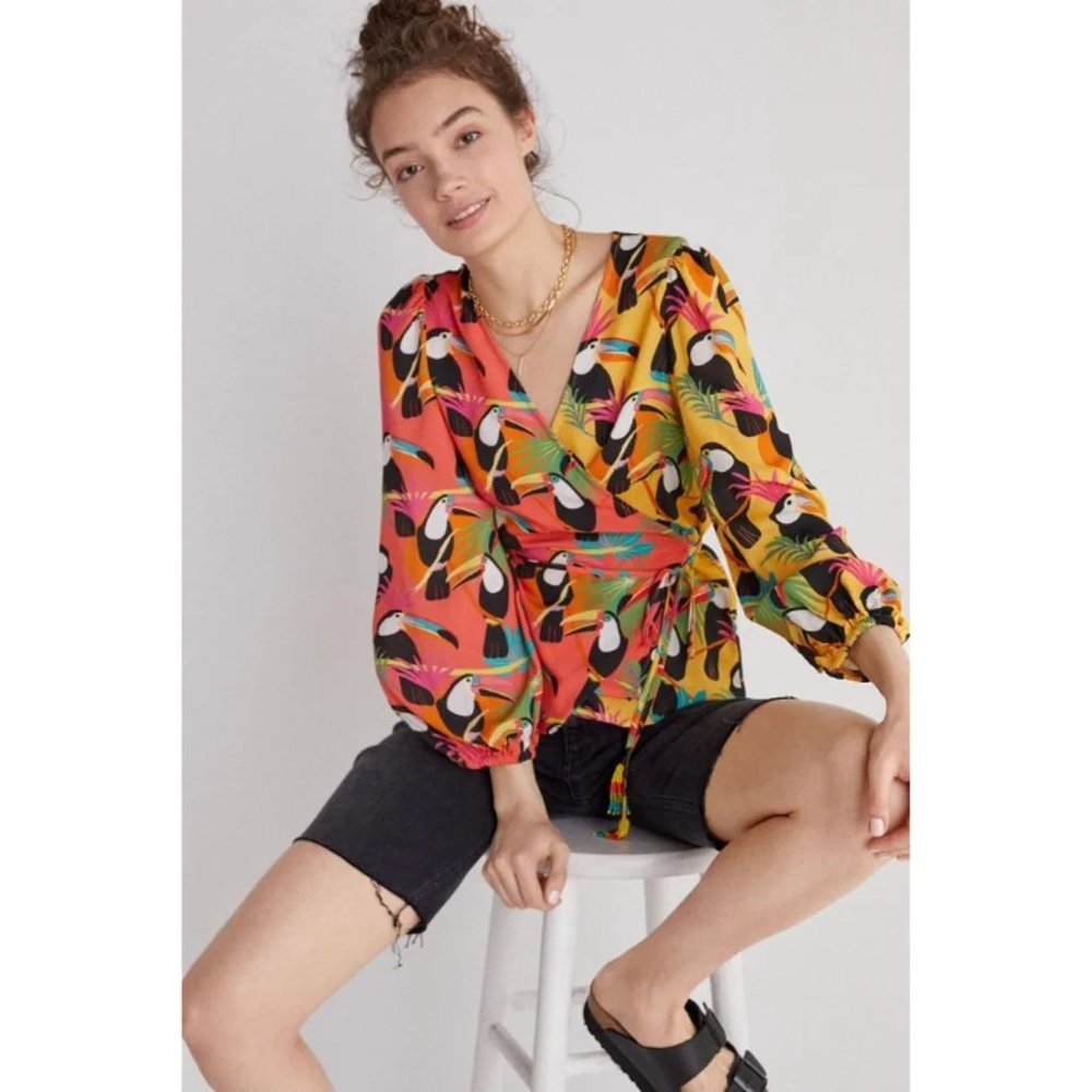 Anthropologie Farm Rio Rainforest Wrap Blouse L